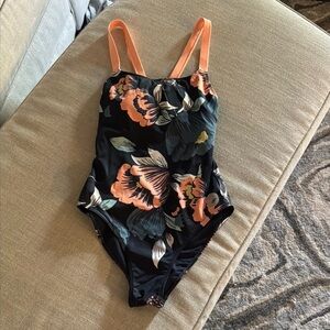 Floral Black and Orange Women's Swimsuit